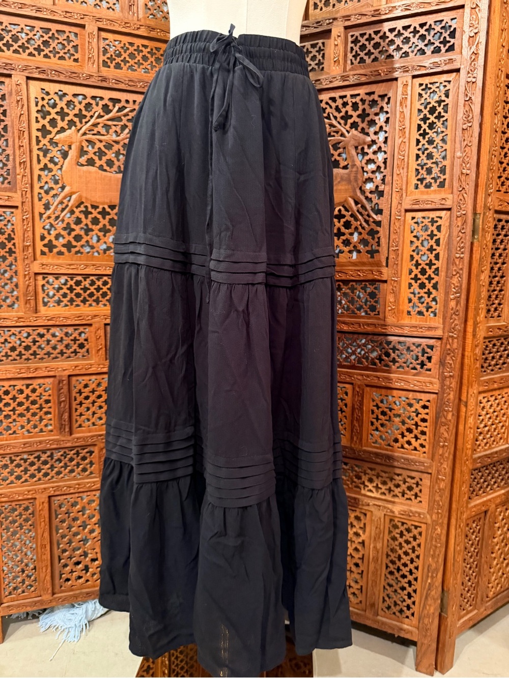 Torrid Black Tiered Maxi Skirt Size 00 | Boho Cottagecore Elastic Waist